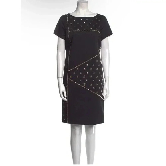 PER SE Studded Boat Neck Shift Dress Women Sz 8 Black james perse midi career - Picture 1 of 6